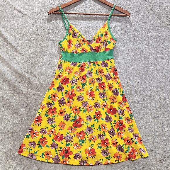 Vintage Wet Seal Yellow Green Floral Empire Waist Mini Dress Size Small Y2K 90s - Picture 1 of 8